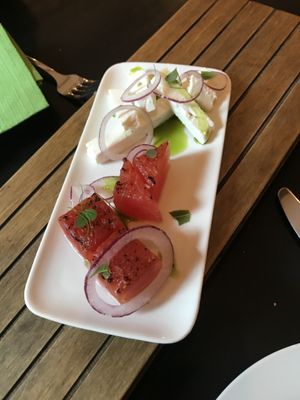 Gebrannte Wassermelone, mit Feta.  at Frenzen in Moenchengladbach