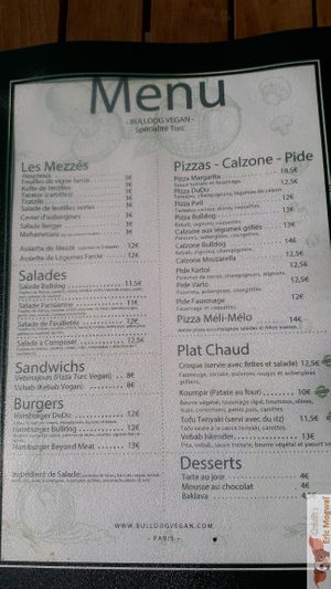 New menu on august 2019 at Bulldog Vegan in Paris