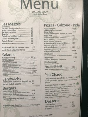 Menu at Bulldog Vegan in Paris