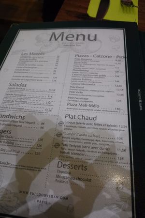 menu 2 at Bulldog Vegan in Paris