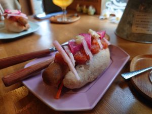 Vegan hot dog at alt. coffee roasters in Kyoto