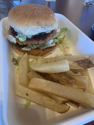Mac daddy burger at Wanderlust Vegan Eatery in Albuquerque