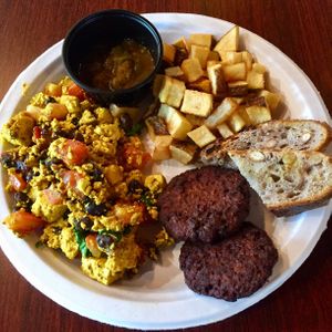 Southwest scramble with a side of green chile at Wanderlust Vegan Eatery in Albuquerque