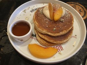 Vegan Peach  pancakes   at Breakfast Republic - Mission Beach in San Diego