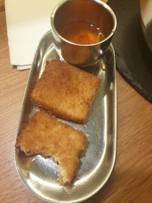 The tofu starter. Yeah, I had to bite it before trying. at Panda Cantina - Rua da Prata in Lisbon