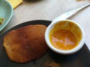 Vegan pancake with mango sauce at Budapest Baristas in Budapest