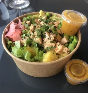 Customised Tofu Poke Bowl with mango dressing- they offer takeout or sit in   at Poké Lagos in Lagos