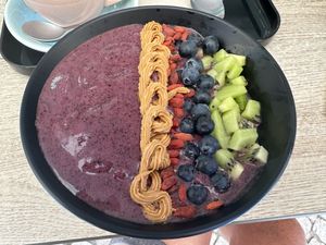 Açai bowl with Gogi, Kiwi, blueberries and peanut butter baby   at Poké Lagos in Lagos
