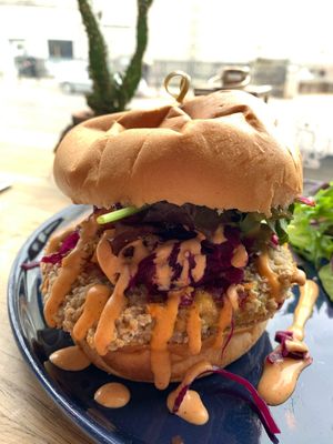 Korean kimchi burger  at Bio Cafe in Aberdeen