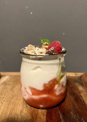 Coconut yoghurt and granola   at Bio Cafe in Aberdeen