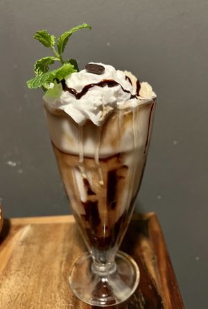 Chocolate Premium iced coffee with vanilla ice cream 🍦   at Bio Cafe in Aberdeen