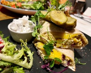 Melted vegan chickpea “tuna” wrap  at Bio Cafe in Aberdeen