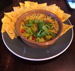 Nacho and cheese sauce  at Bio Cafe in Aberdeen