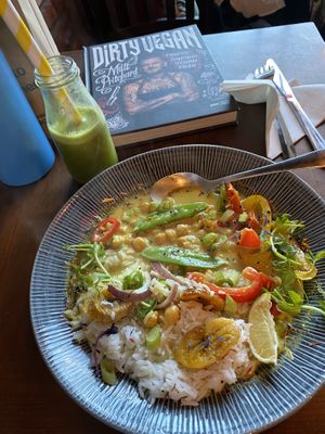 My coconut curry and cleanse smoothie  at Bio Cafe in Aberdeen