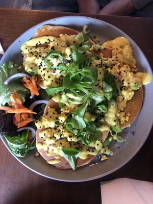 Pancakes with tofu scramble  at Bio Cafe in Aberdeen