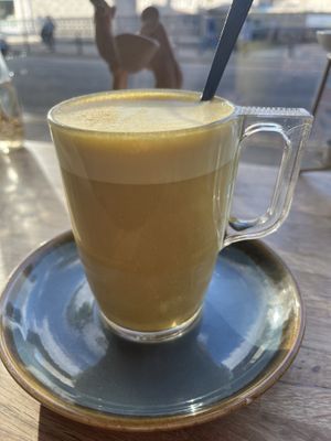 Turmeric lattee  at Bio Cafe in Aberdeen