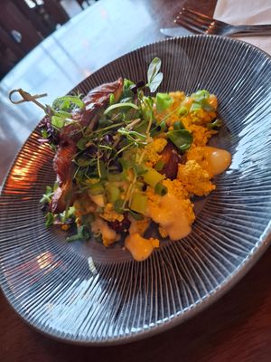 Scrambled tofu with croissant at Bio Cafe in Aberdeen