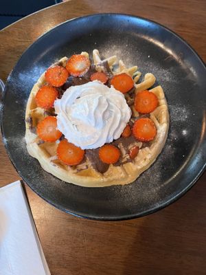 Nutella & strawberry wafflees  at Bio Cafe in Aberdeen
