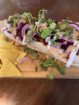 Overloaded Hot Dog  at Bio Cafe in Aberdeen
