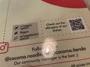 The menu   at Cocomá in Bormujos