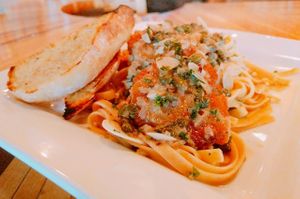 Seitan Piccata
Garlic, Shallot, Capers, Lemon Juice, Parsley, EVOO, Fettuccine. Served with Garlic Bread. at La Boca Wood Fired Pizzeria in Burlington