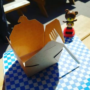 They use all renewable and recyclable material. Their forks are made of plants!!! at Vegan Bear in Toronto