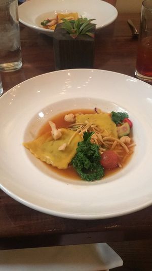 Ravioli in tortilla soup at Charcoal Bistro Wash Park in Denver