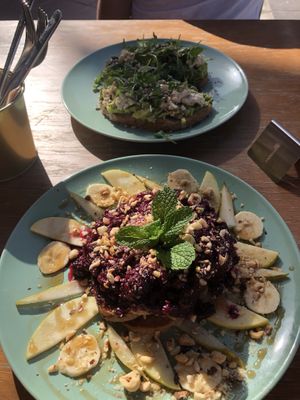 Pancakes and avocado bread  at Tierra in Tenerife