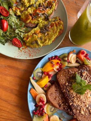 Advocado toast + Vegan French toast & fruits at Tierra in Tenerife
