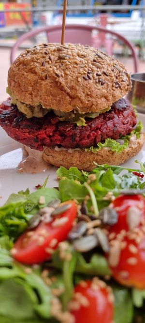 Delicious beetroot burger. at Tierra in Tenerife