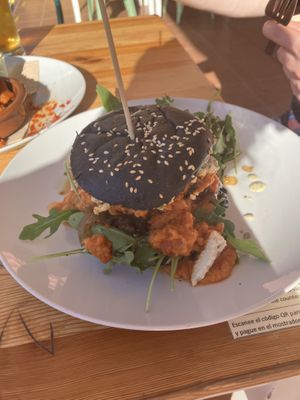 Burger with vegan ricotta   at Tierra in Tenerife