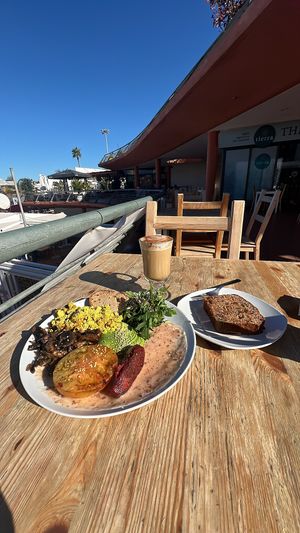 Vegan English breakfast, dirty chai and banana bread  at Tierra in Tenerife