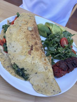 Chickpea omelette with an added sausage    at Tierra in Tenerife