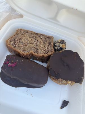 Banana bread, hazelnut protein ball, bounty bar, caramel slice    at Tierra in Tenerife