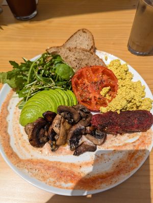 All day brunch with odd "sausage" at Tierra in Tenerife