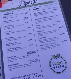 Food menu at Pipoca in Murcia