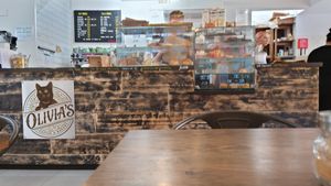 A great lunch, hot soup and two large portions of focaccia; an excellent recommendation at Olivia's Coffee & Bakery in Loughborough