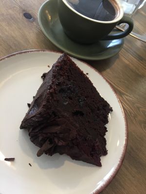 Black Forest gateaux (vegan) at Olivia's Coffee & Bakery in Loughborough