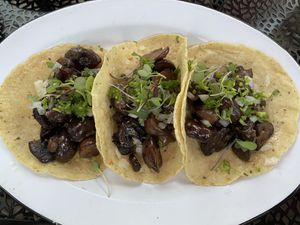 Drunken mushroom tacos at Cielo Rojo in Takoma Park