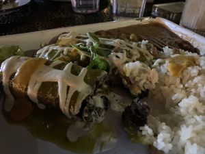 Vegan blackened mushroom enchiladas with verde sauce   at Cielo Rojo in Takoma Park