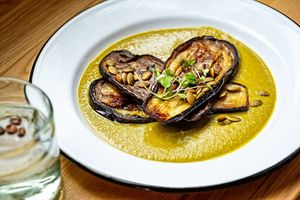 Berenjena with mole verde at Cielo Rojo in Takoma Park