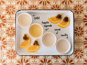 Mixed agave spirits flight at Cielo Rojo in Takoma Park