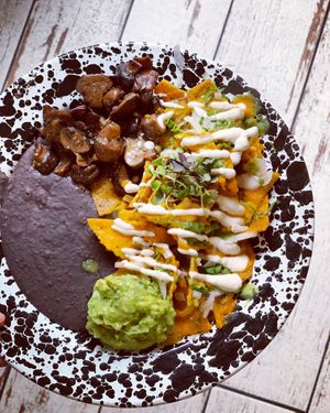 Vegan chilaquiles w/cashew cream at Cielo Rojo in Takoma Park