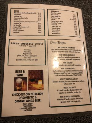 Drinks menu  at The Spot Natural Foods in Hermosa Beach