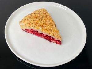 raspberry almond scone (plated at home) at SoulFood CoffeeHouse in Redmond