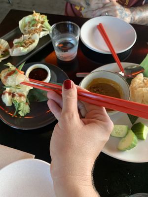 roti chennai, dumplings, san choi bao  at Yulli's in Byron Bay
