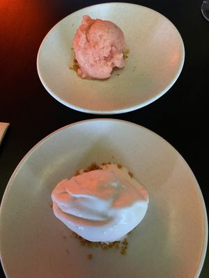Coconut ice cream and watermelon sorbet  at Yulli's in Byron Bay