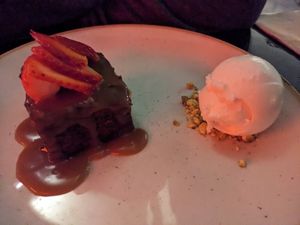 Sticky date pudding with coconut ice-cream at Yulli's in Byron Bay