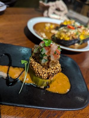 Sesame crumbed shiitake mushroom at Yulli's in Byron Bay