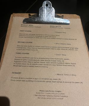 Banquet menu   at Yulli's in Byron Bay